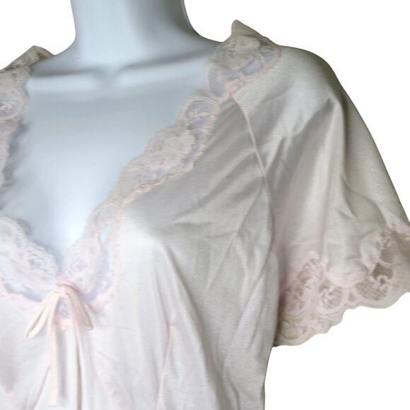 Vintage Light Pink Nylon Nightgown: Lace Trim, Tie Back (Size L) - Picture 7 of 13